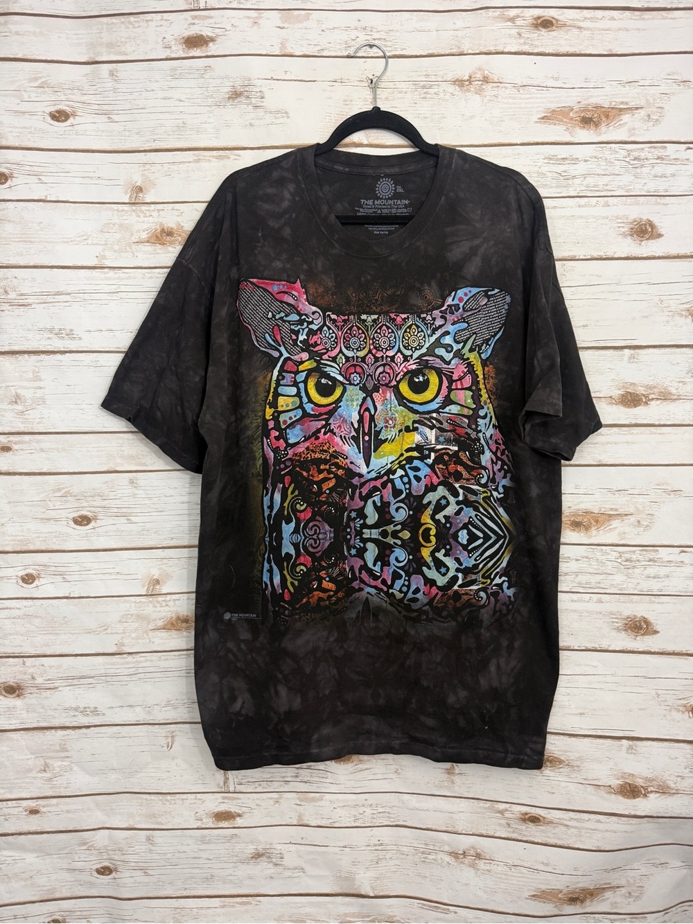 The Mountain Charcoal Gray Tie Dye Owl Short Sleeve Graphic Tee T-shirt  2XL